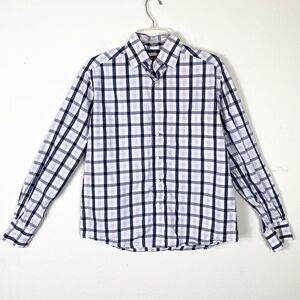 Iris Men’s White & Purple Plaid Long Sleeve Button Up Dress Shirt Size M